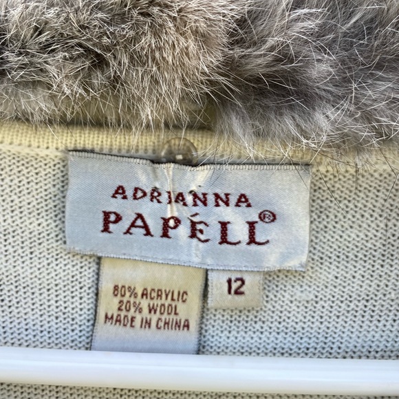 VINTAGE ADRIANNA PAPELL Fur Collar Cardigan - Picture 2 of 6